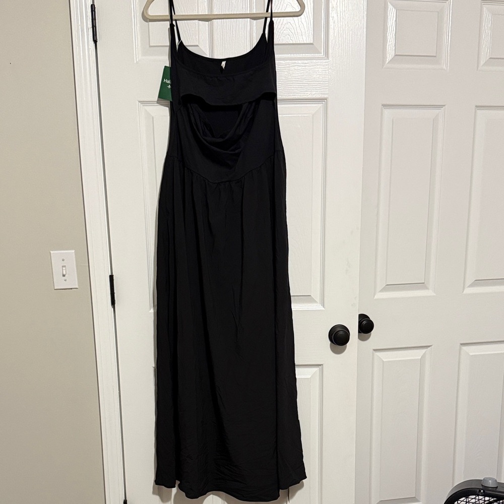 HALARA Black Maxi Dress with Cowl Neck and Spaghetti Straps
